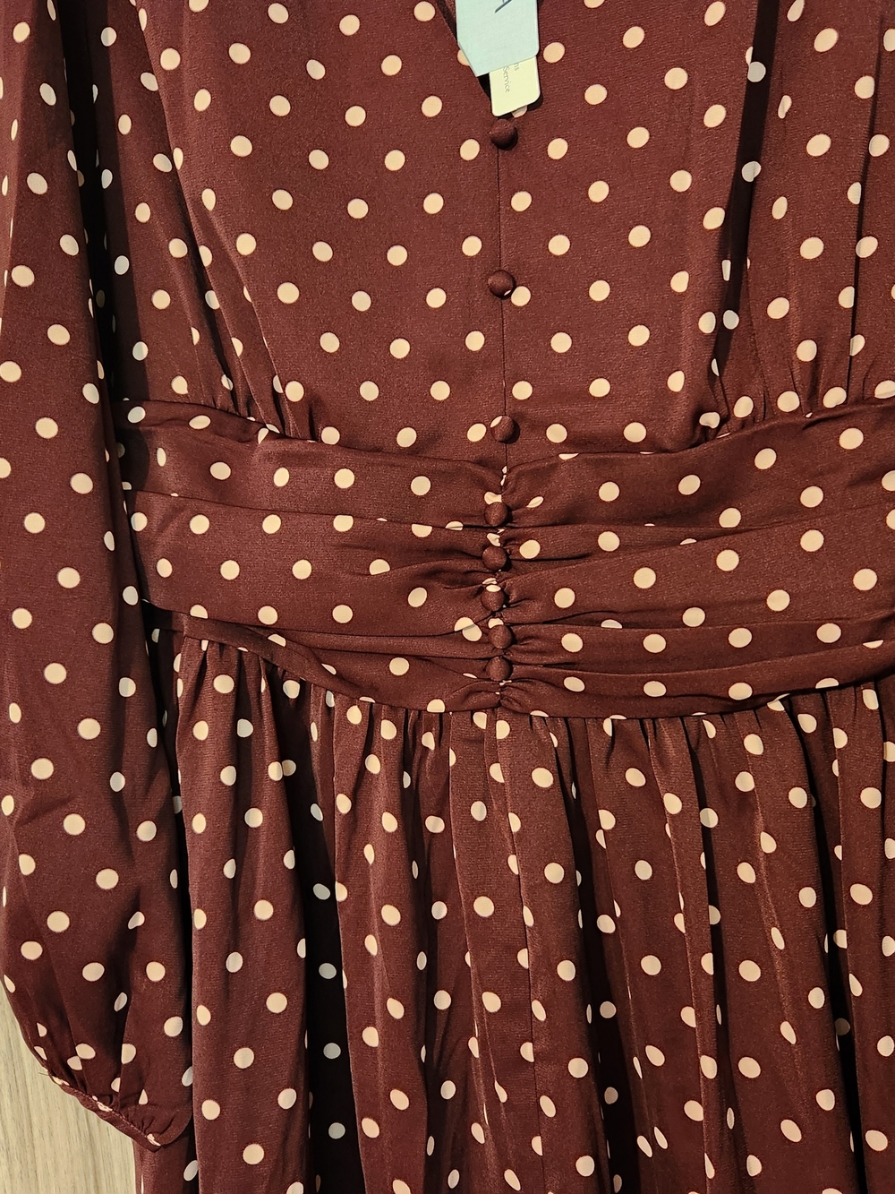 Brand New w/ tags Polka Dot Burgundy Long-Slve Wrap Midi Dress by Ritera Design - Picture 2 of 4
